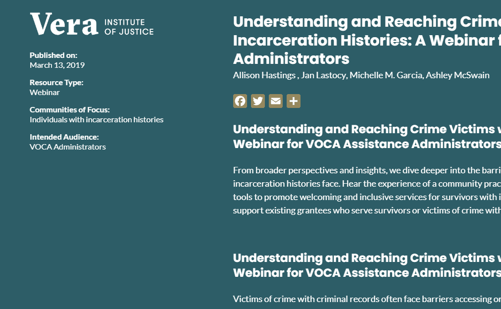 Vera Institute of Justice Webinar